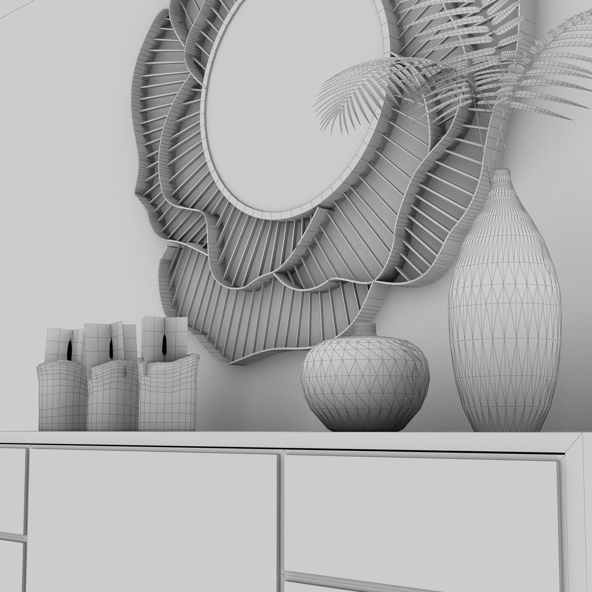 Living Room Wood Flower Mirror Table Artdeco Set 3D 3D model_16