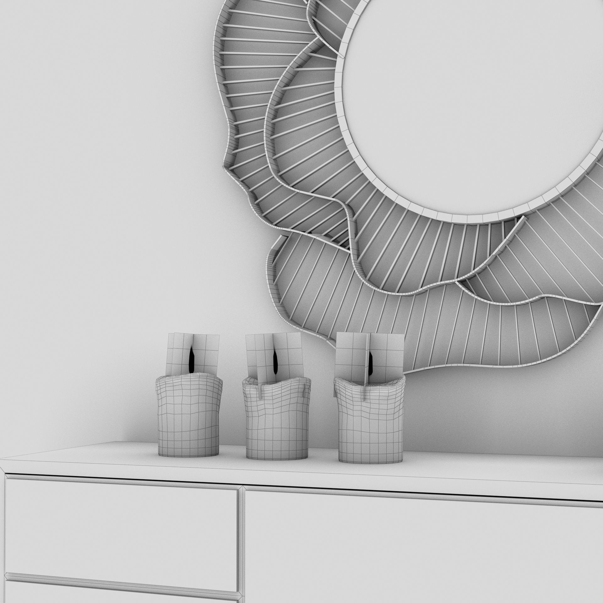 Living Room Wood Flower Mirror Table Artdeco Set 3D 3D model_13