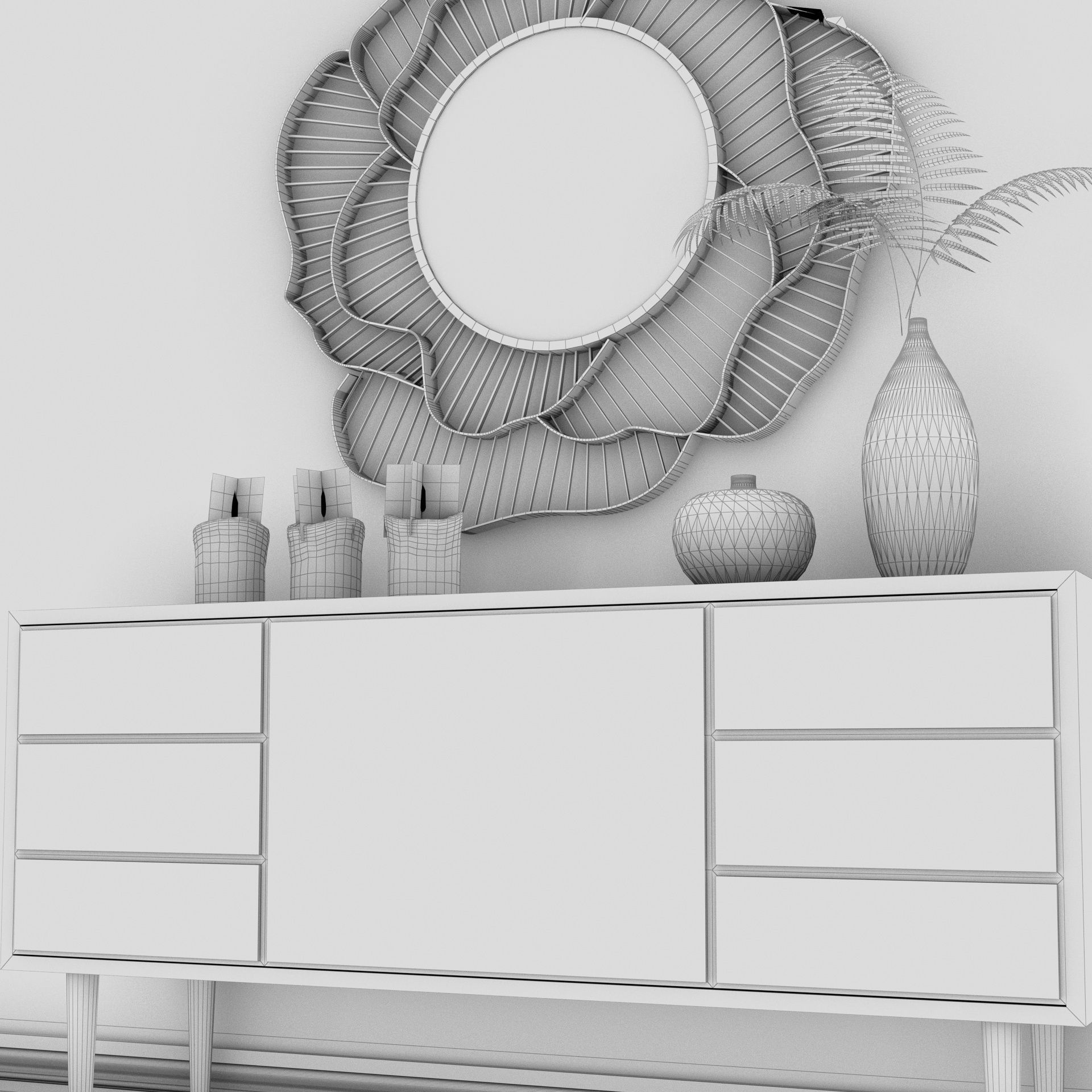 Living Room Wood Flower Mirror Table Artdeco Set 3D 3D model_12