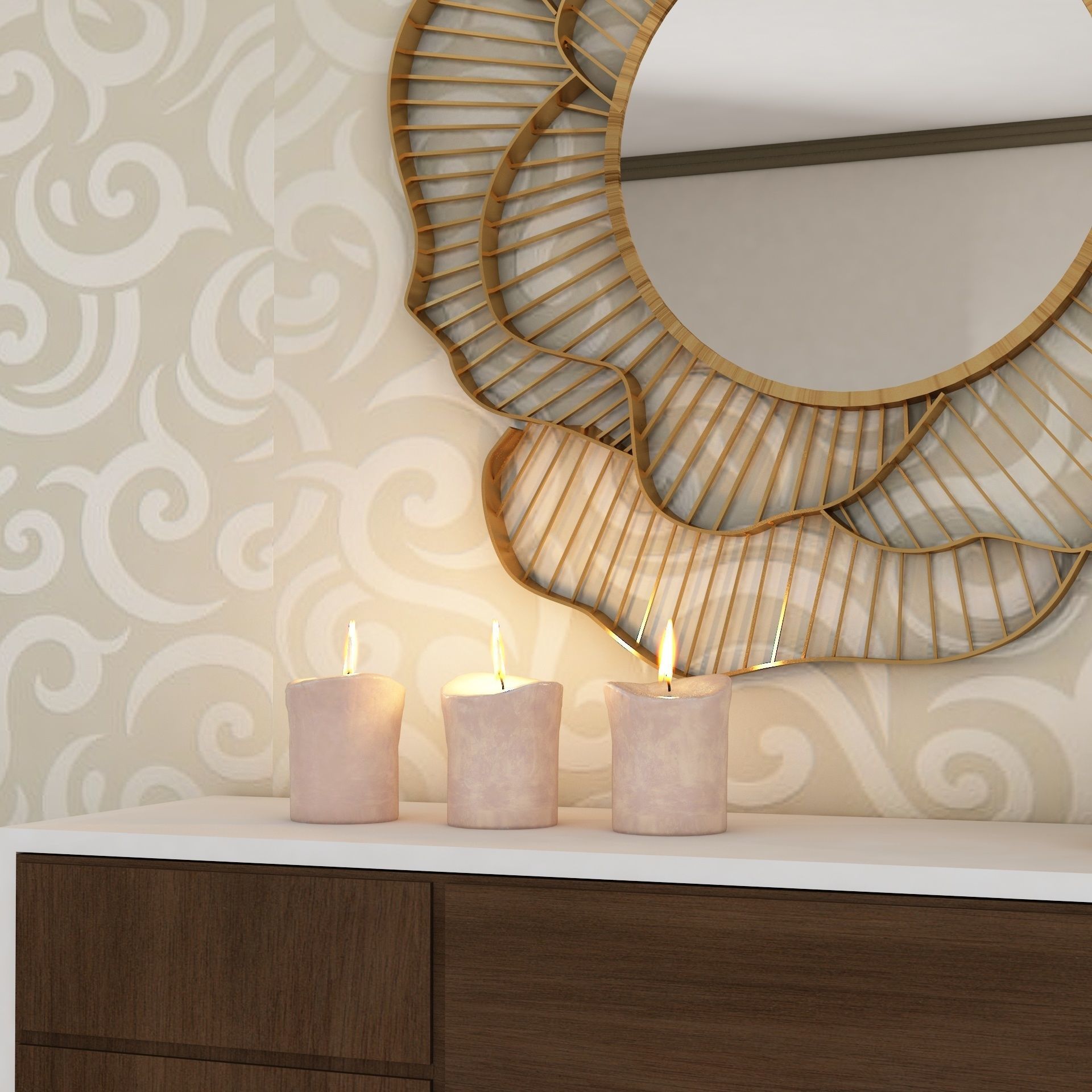 Living Room Wood Flower Mirror Table Artdeco Set 3D 3D model_4