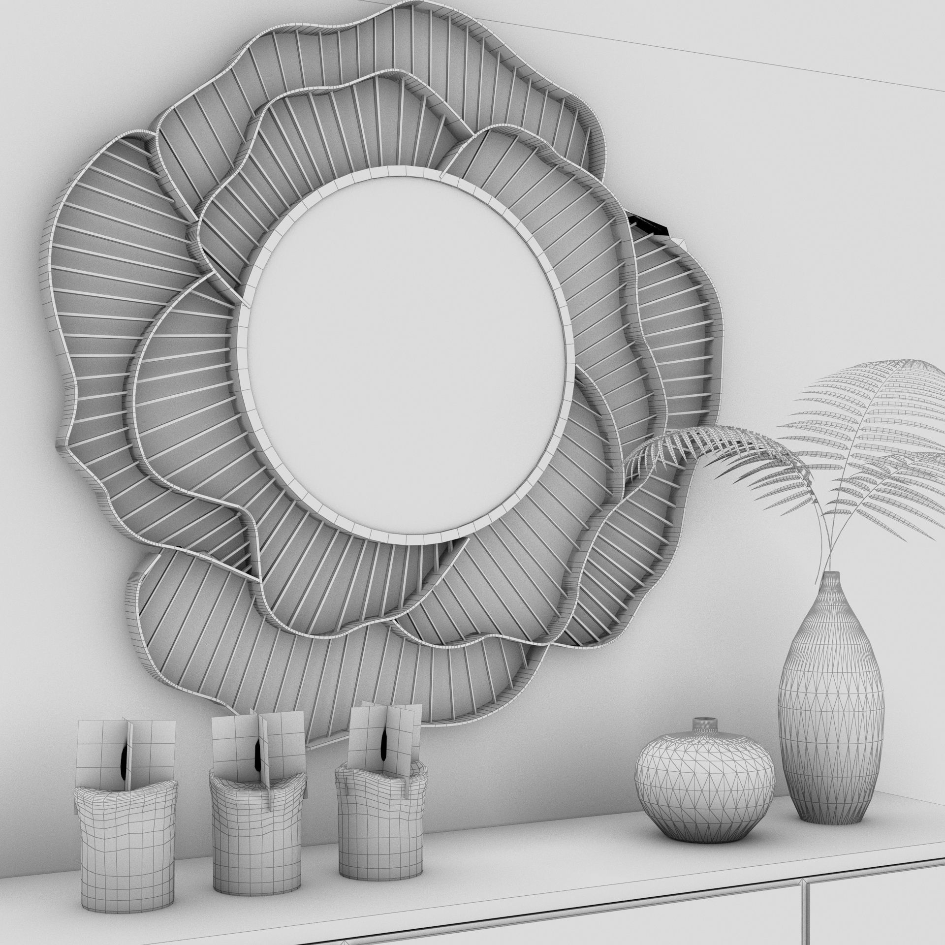 Living Room Wood Flower Mirror Table Artdeco Set 3D 3D model_10