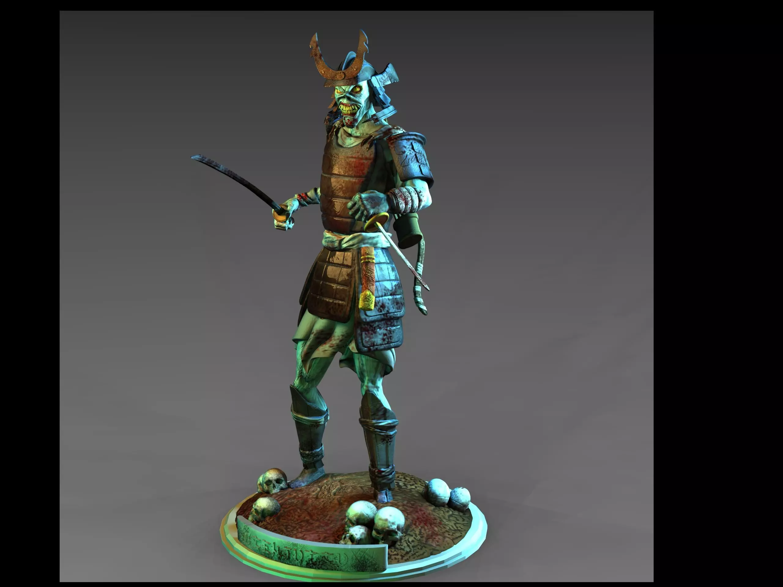 senjutsu samurai statue holding sword 3D print model_0