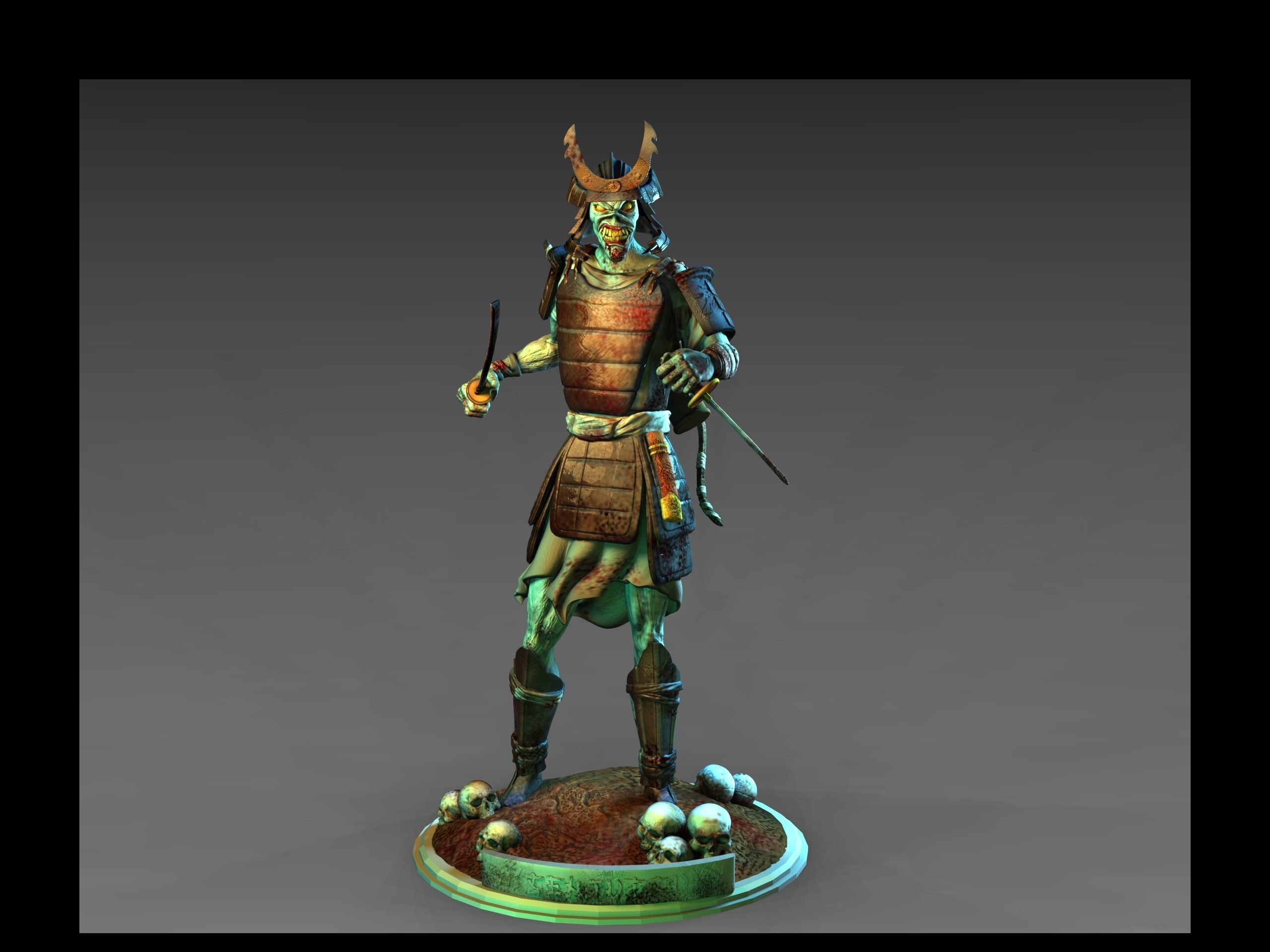 senjutsu samurai statue holding sword 3D print model_1