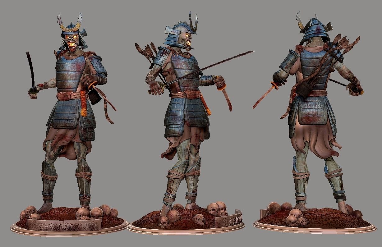 senjutsu samurai statue holding sword 3D print model_3