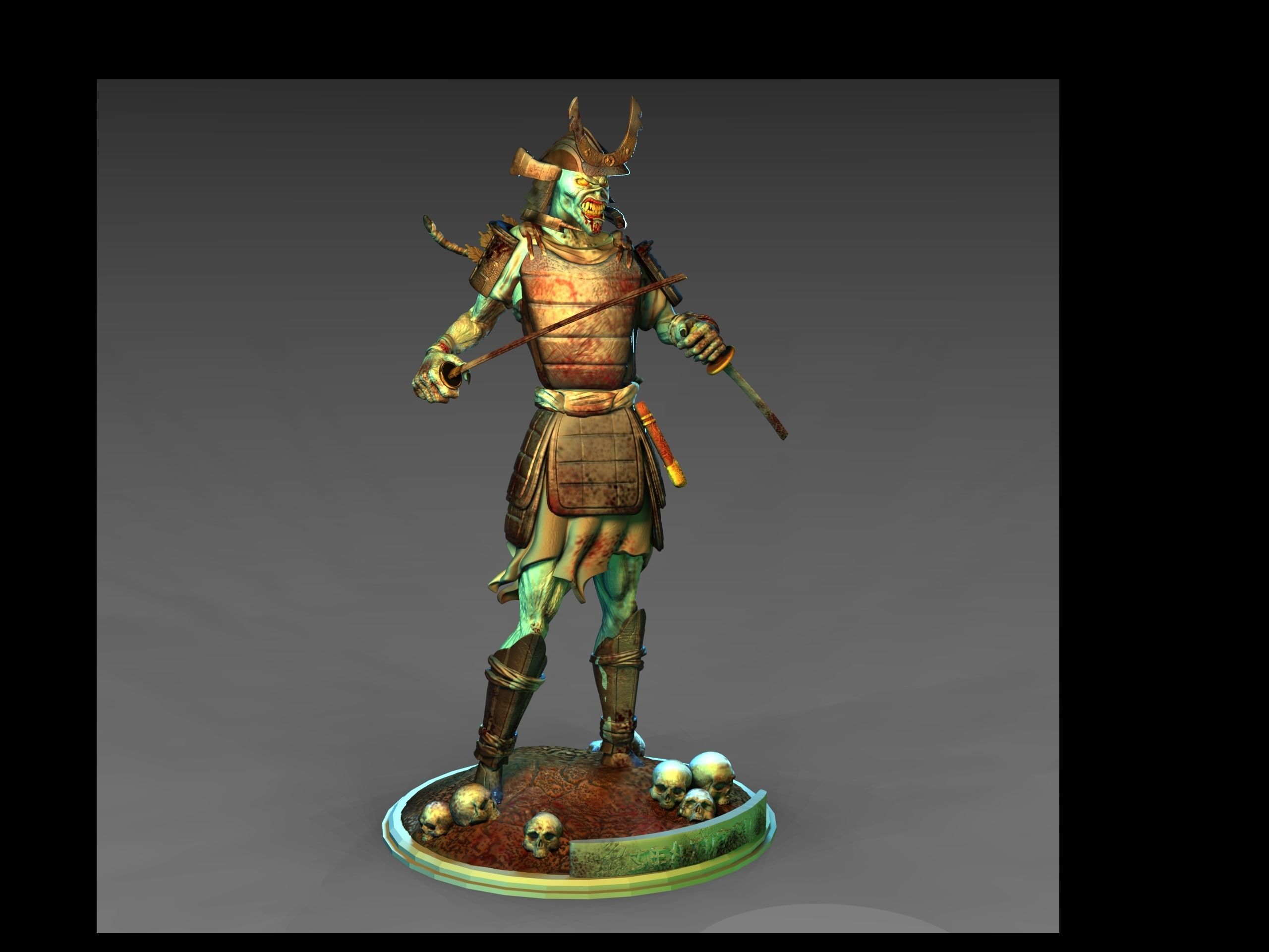 senjutsu samurai statue holding sword 3D print model_2