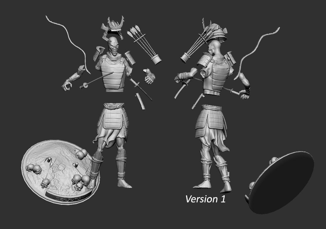 senjutsu samurai statue holding sword 3D print model_6