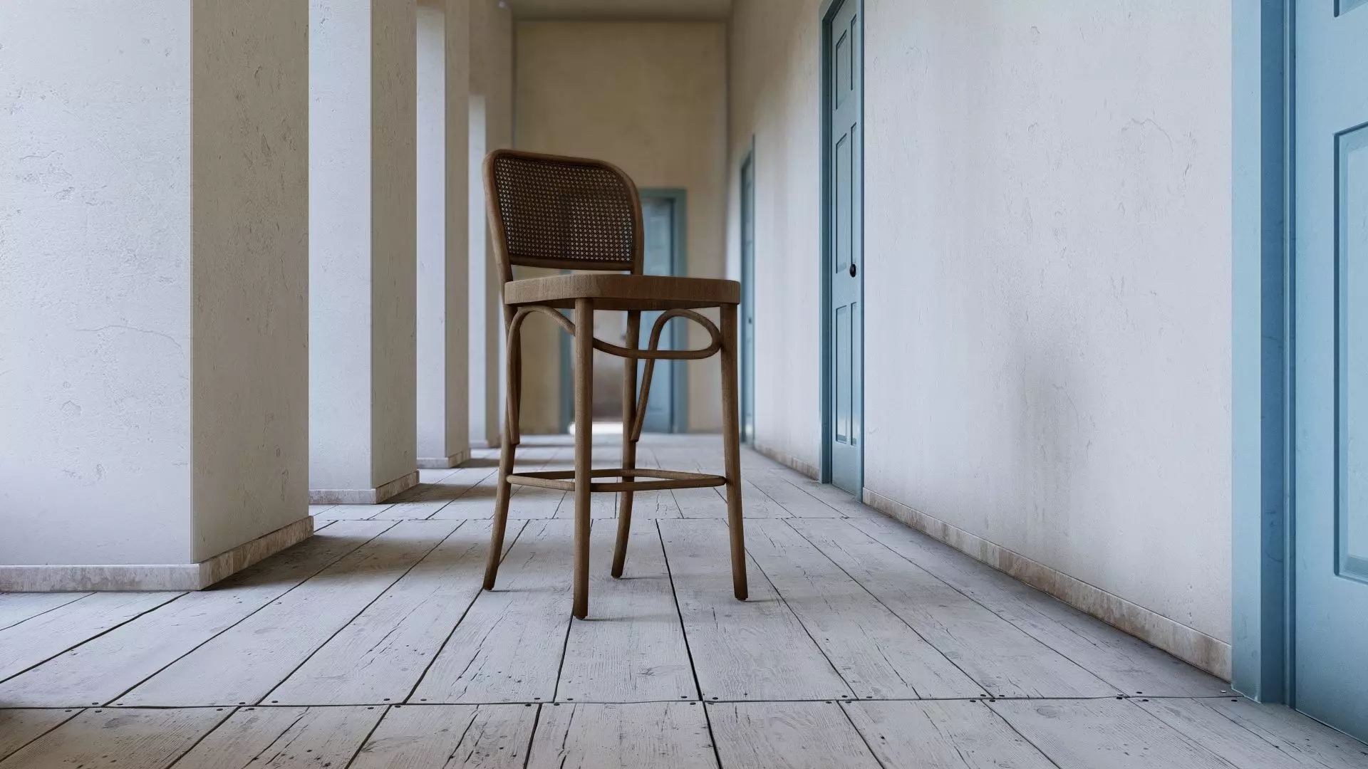 Rattan Barstool 3D model_0