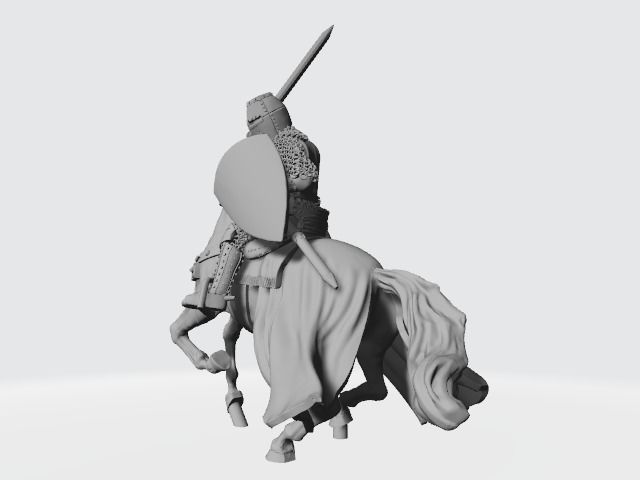 Medieval knight fighting from horseback with sword  3D print model_11