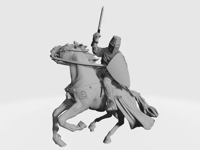 Medieval knight fighting from horseback with sword  3D print model_0