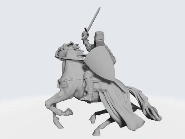 Medieval knight fighting from horseback with sword  3D print model_9
