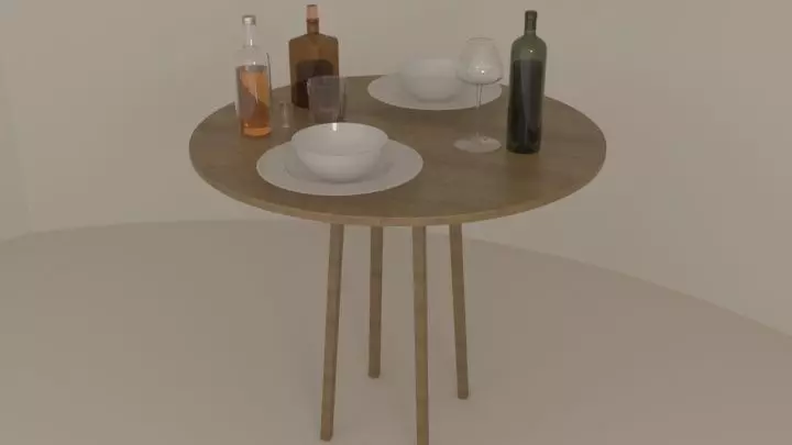 bottles galsses and dishes on the table Free low-poly 3D model