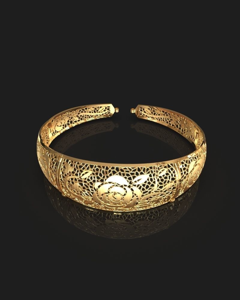 Jewelry set gold bracelet with intricate design 3D print model_9