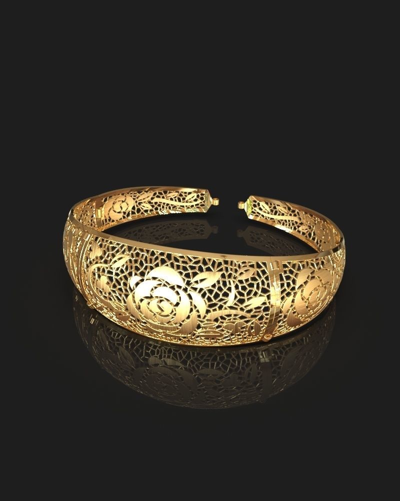 Jewelry set gold bracelet with intricate design 3D print model_7