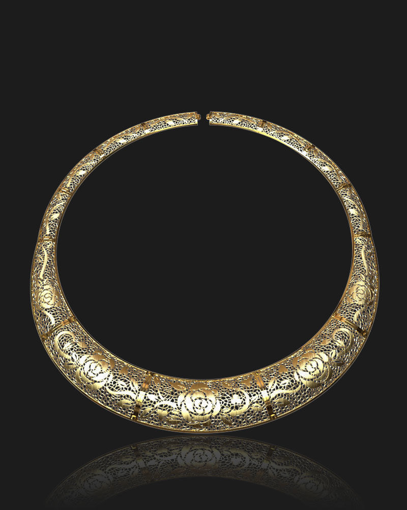 Jewelry set gold bracelet with intricate design 3D print model_3