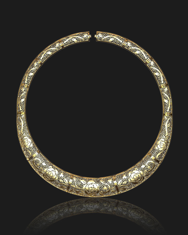 Jewelry set gold bracelet with intricate design 3D print model_1