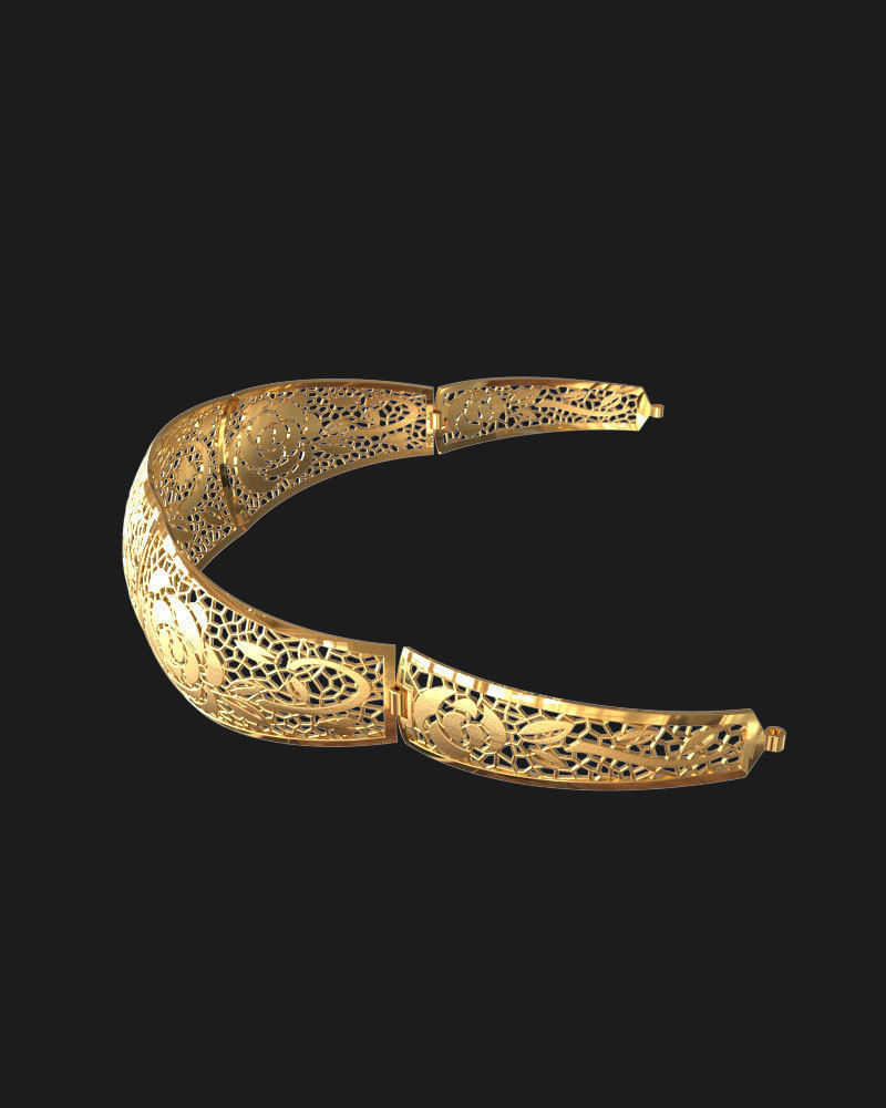 Jewelry set gold bracelet with intricate design 3D print model_6