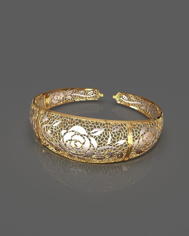 Jewelry set gold bracelet with intricate design 3D print model_21