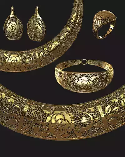 Jewelry set gold bracelet with intricate design