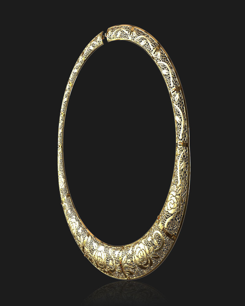 Jewelry set gold bracelet with intricate design 3D print model_4