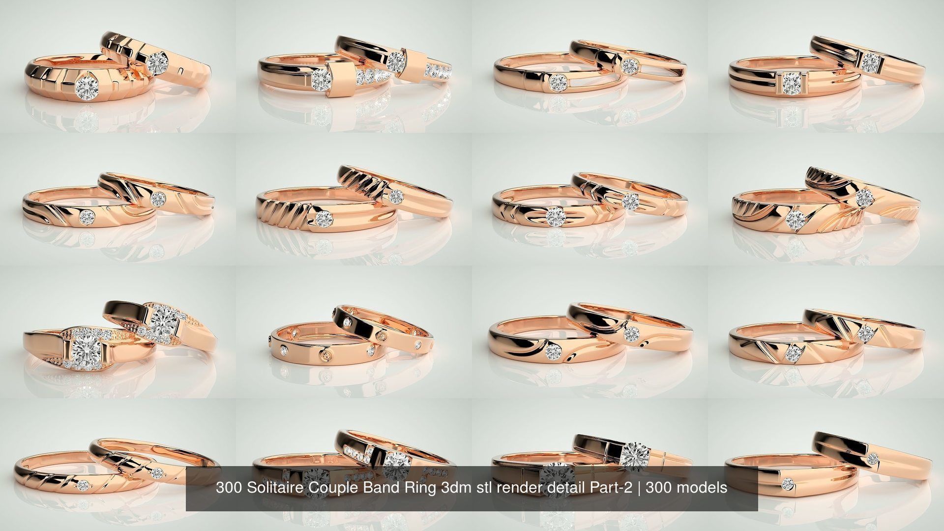 300 Solitaire Ring Couple Band Ring 3dm stl render detail Part-2 3D Model Collection_3