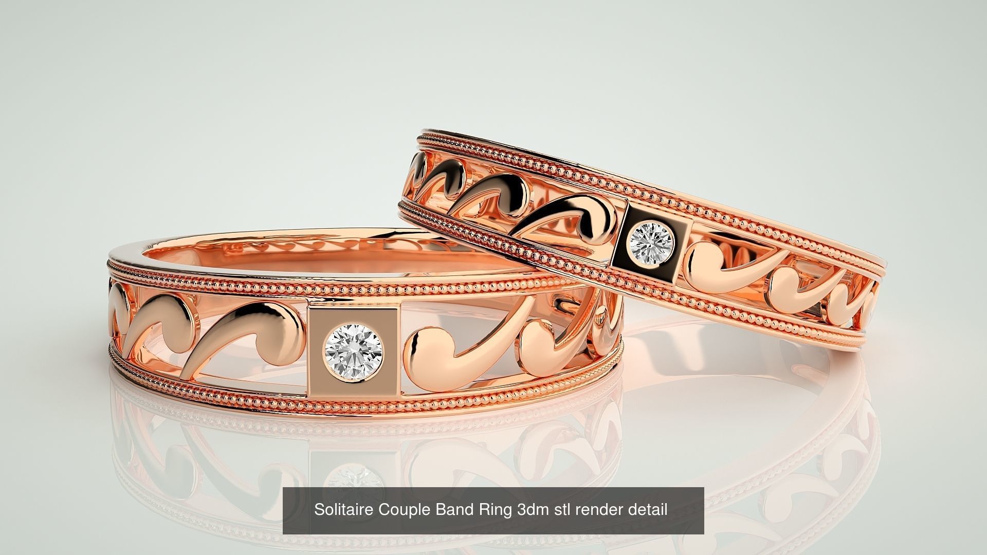 300 Solitaire Ring Couple Band Ring 3dm stl render detail Part-2 3D Model Collection_136