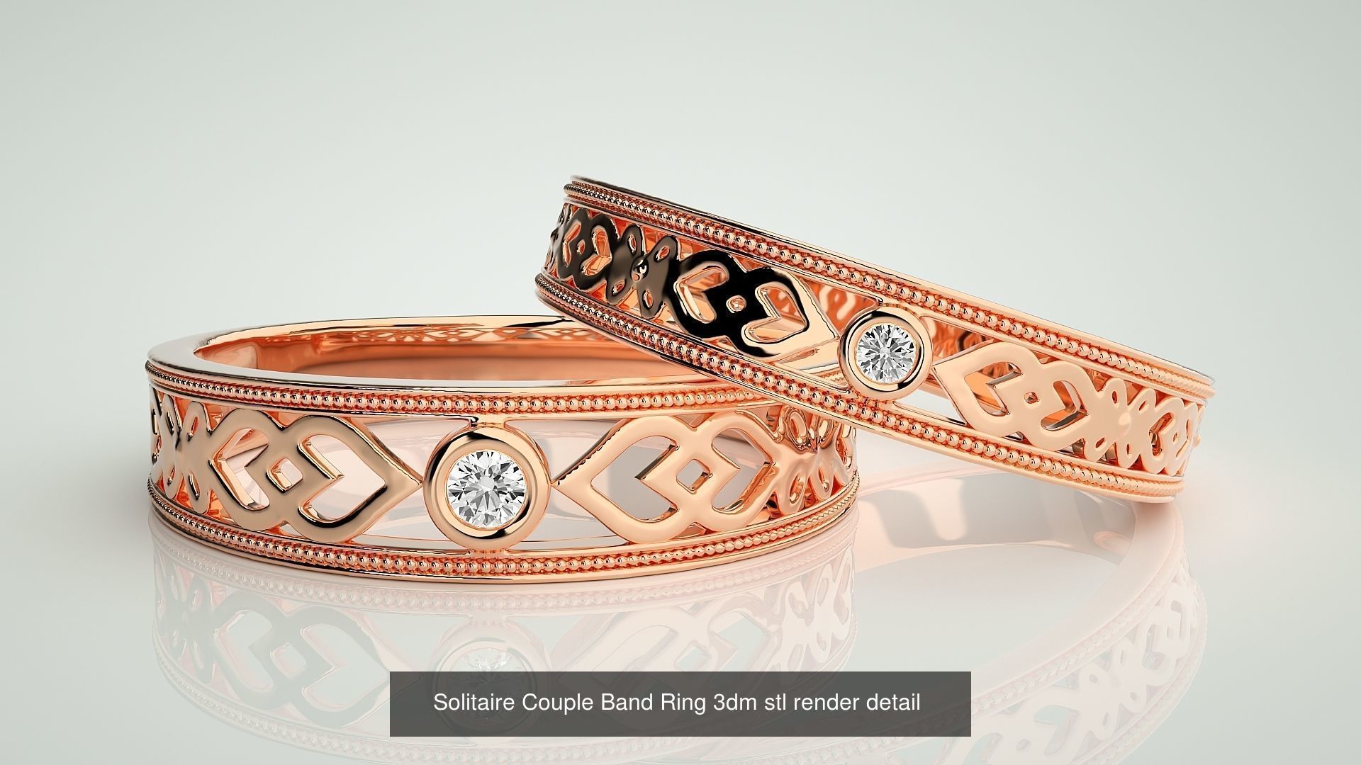 300 Solitaire Ring Couple Band Ring 3dm stl render detail Part-2 3D Model Collection_145