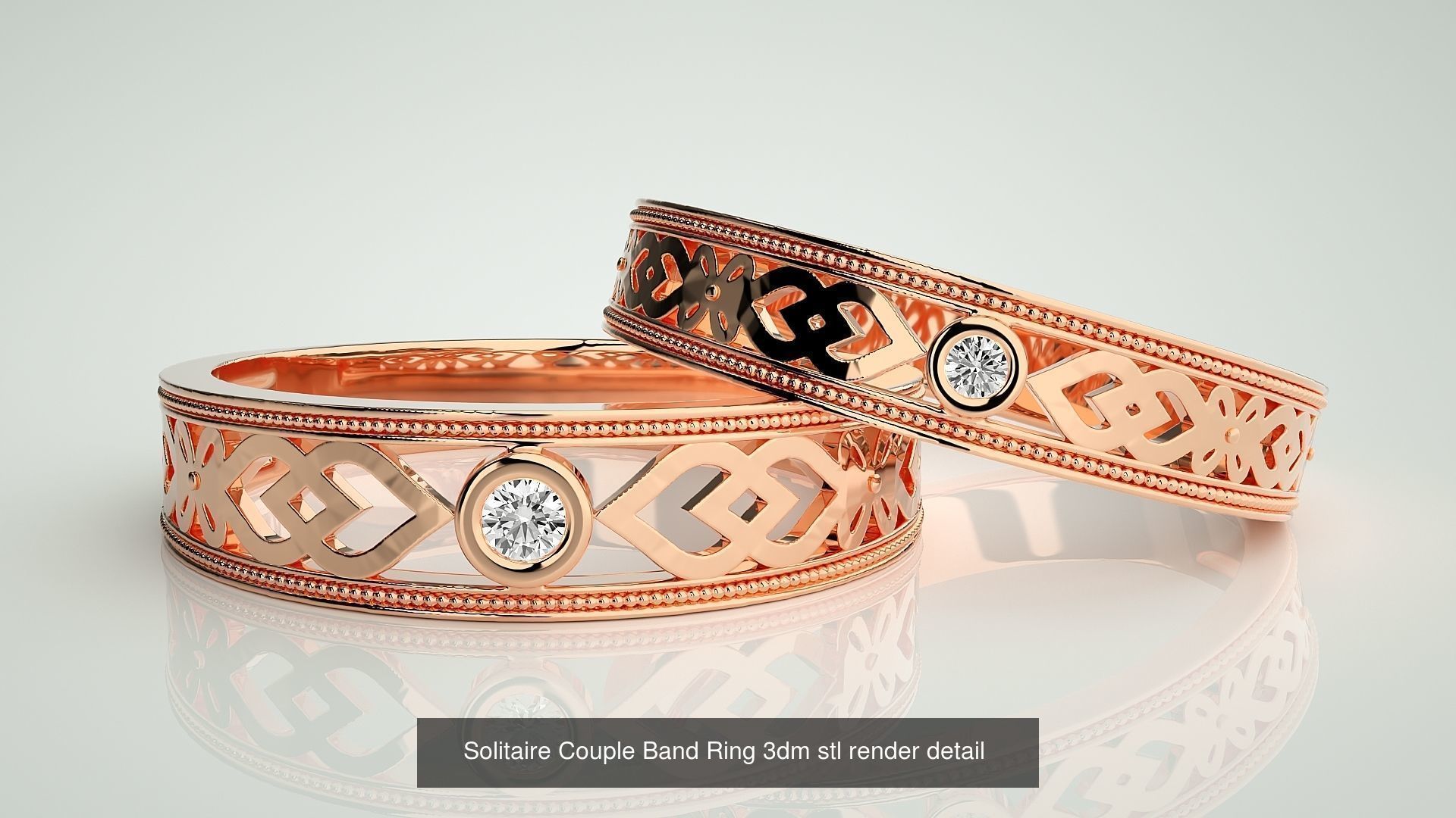 300 Solitaire Ring Couple Band Ring 3dm stl render detail Part-2 3D Model Collection_134