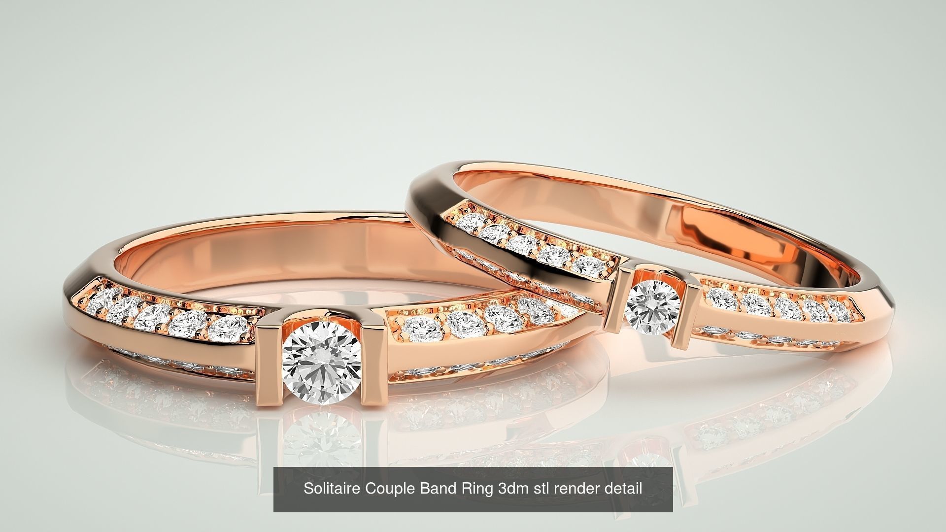 300 Solitaire Ring Couple Band Ring 3dm stl render detail Part-2 3D Model Collection_180
