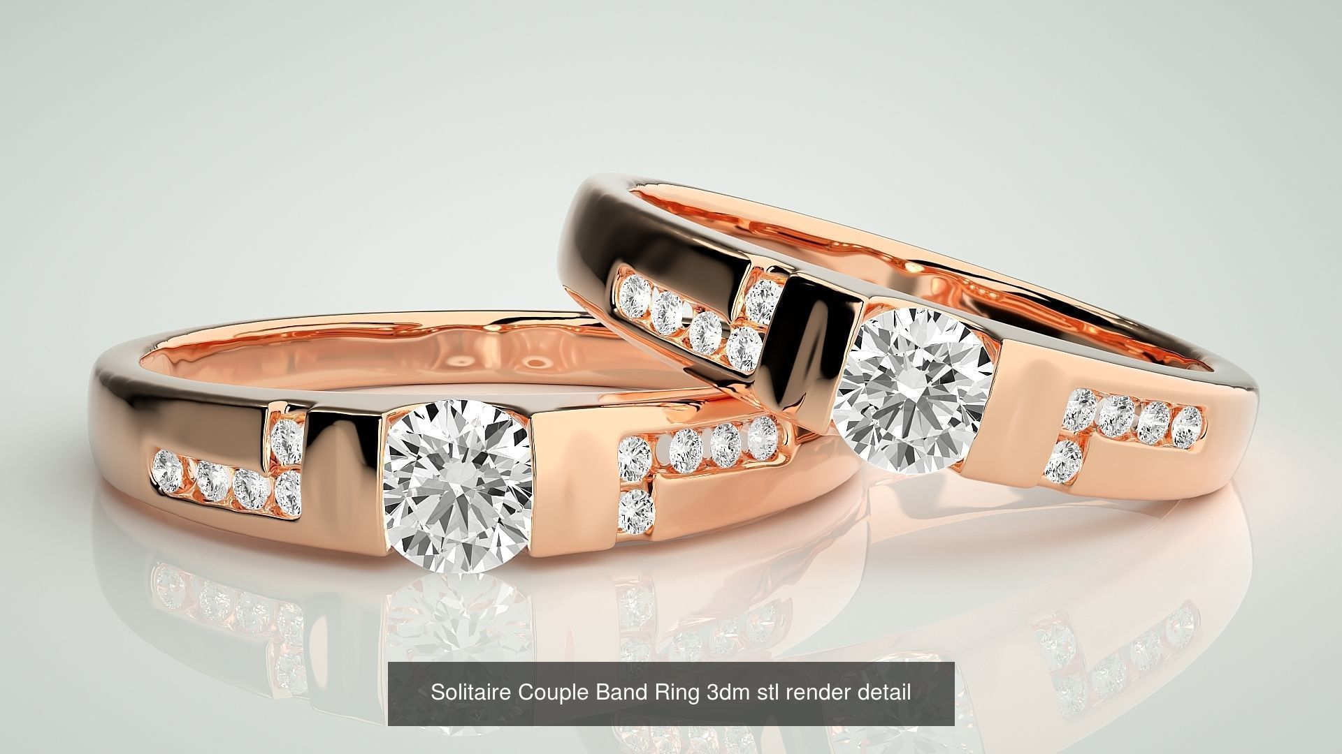300 Solitaire Ring Couple Band Ring 3dm stl render detail Part-2 3D Model Collection_76