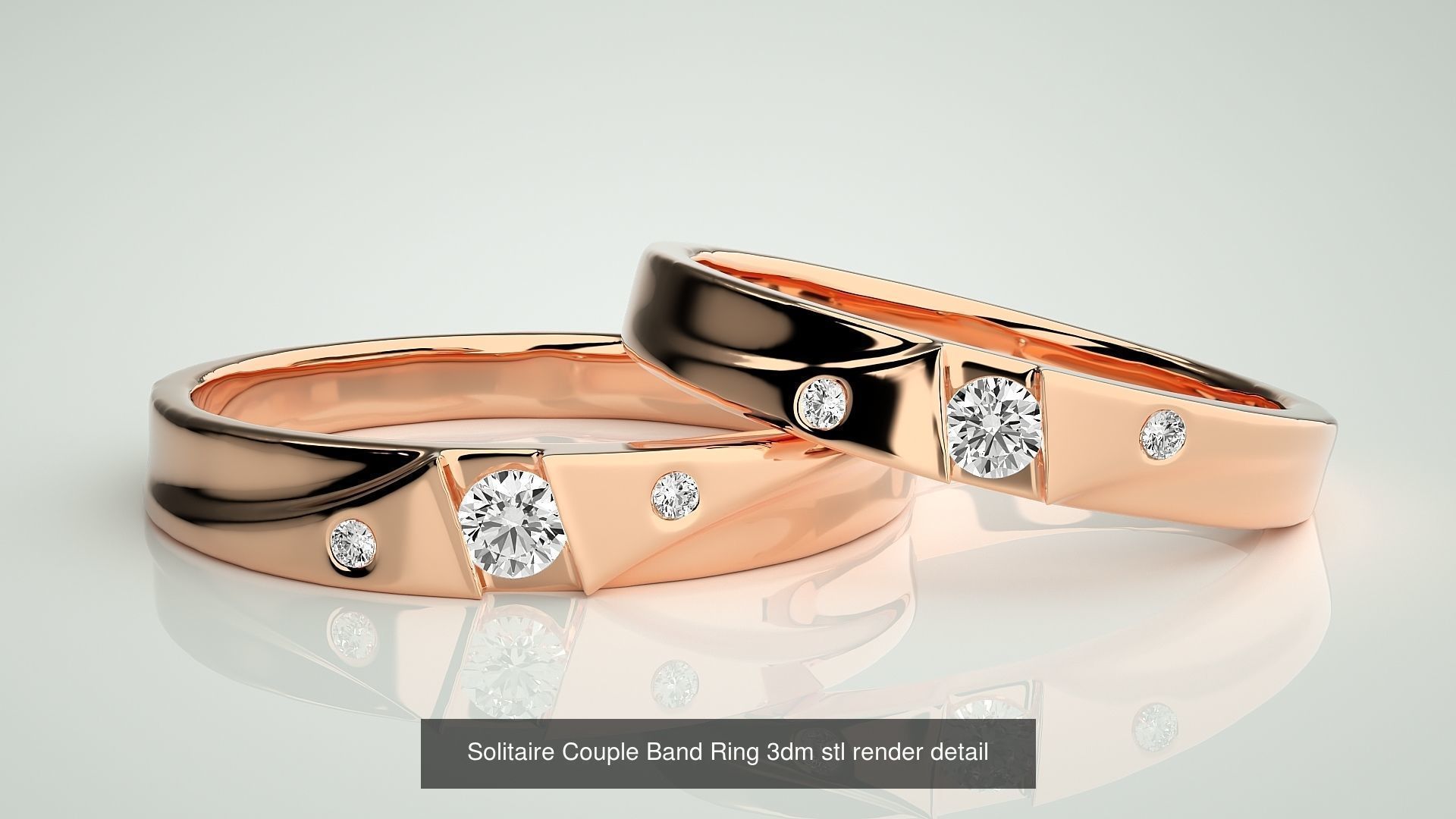 300 Solitaire Ring Couple Band Ring 3dm stl render detail Part-2 3D Model Collection_175