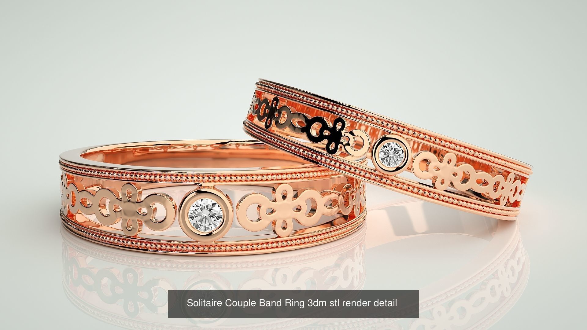 300 Solitaire Ring Couple Band Ring 3dm stl render detail Part-2 3D Model Collection_140