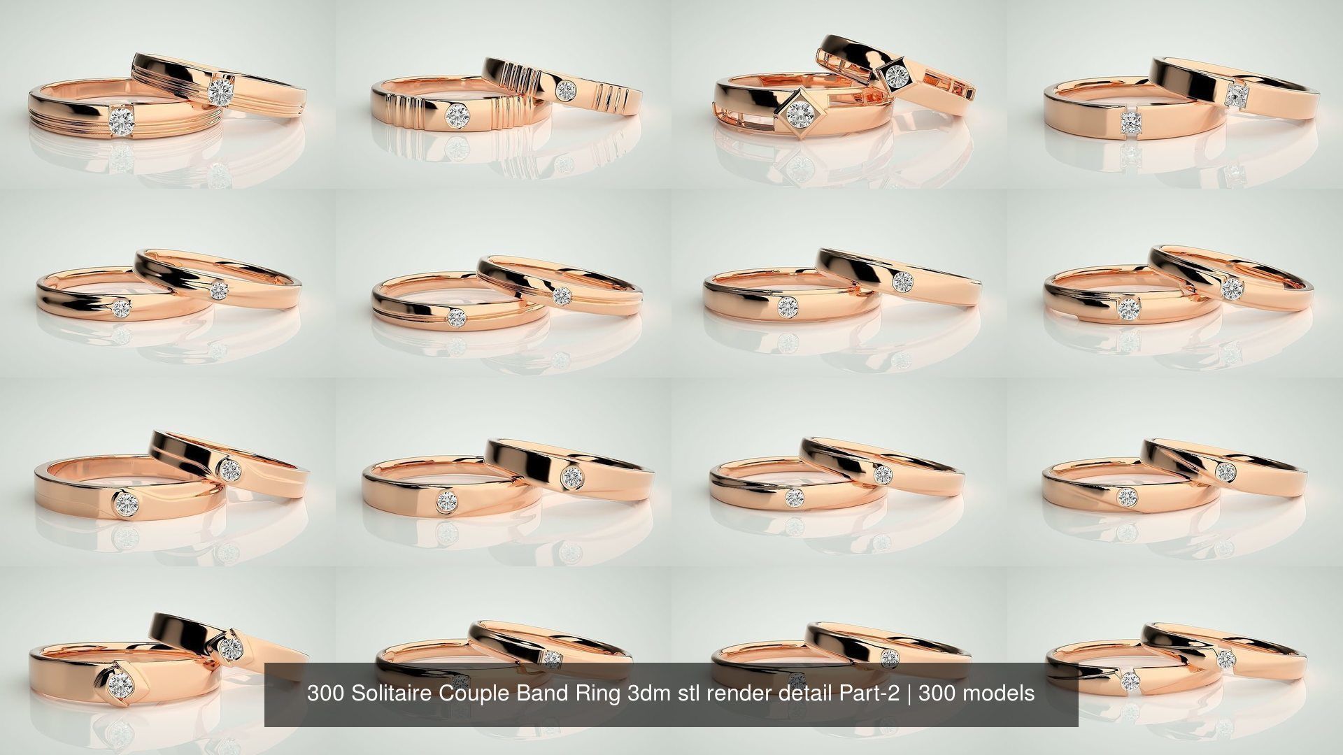 300 Solitaire Ring Couple Band Ring 3dm stl render detail Part-2 3D Model Collection_5