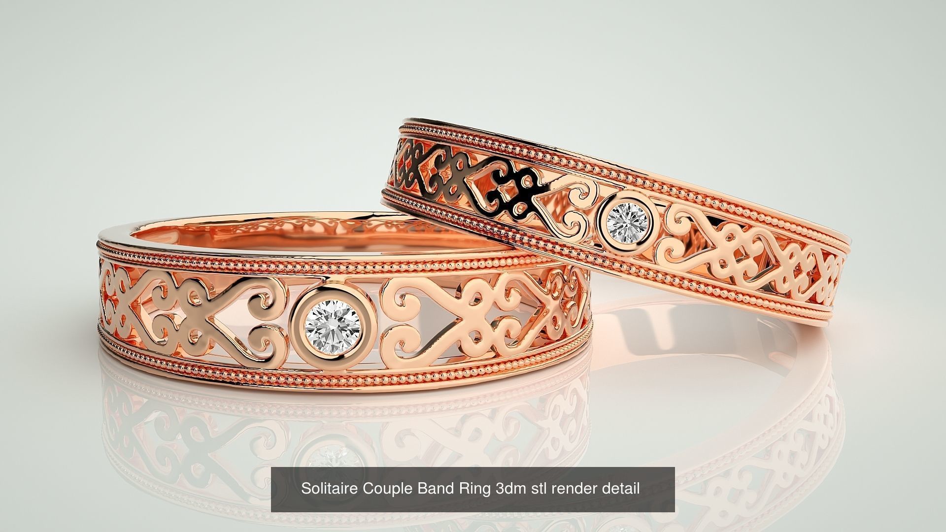 300 Solitaire Ring Couple Band Ring 3dm stl render detail Part-2 3D Model Collection_125