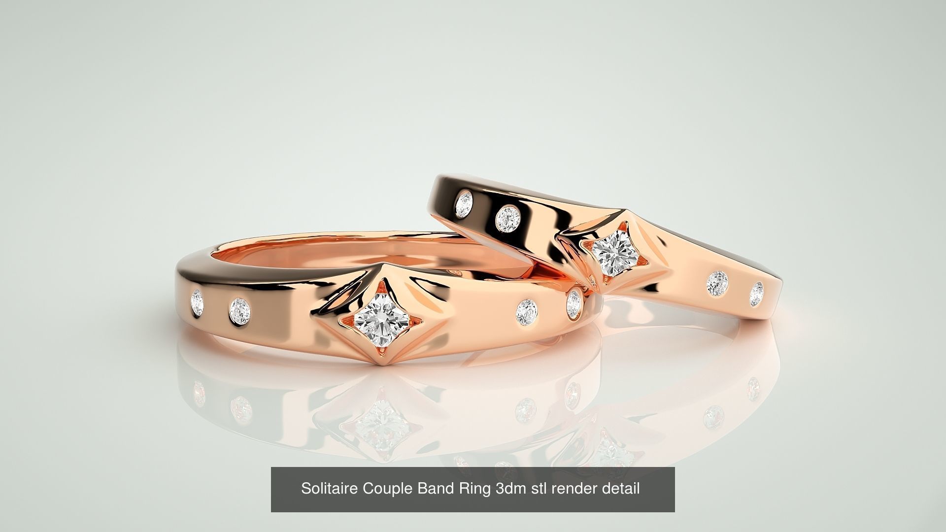 300 Solitaire Ring Couple Band Ring 3dm stl render detail Part-2 3D Model Collection_99