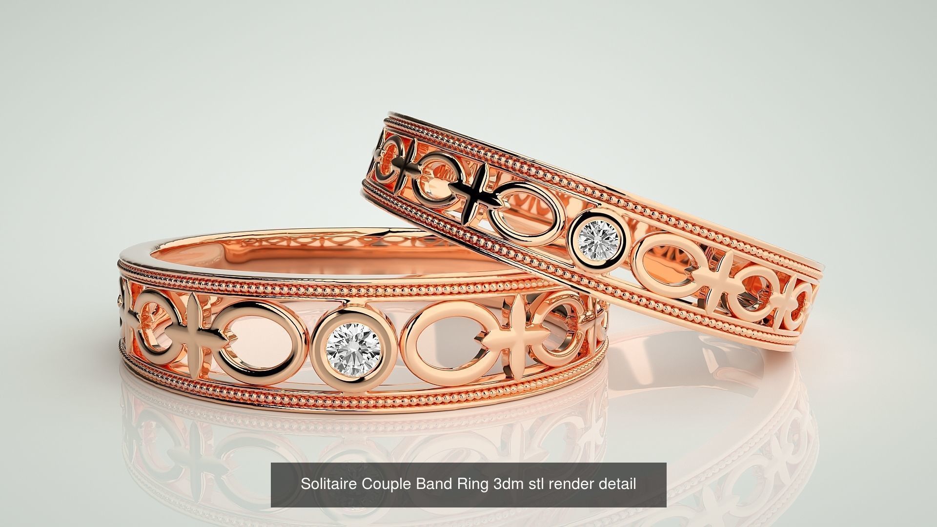 300 Solitaire Ring Couple Band Ring 3dm stl render detail Part-2 3D Model Collection_35