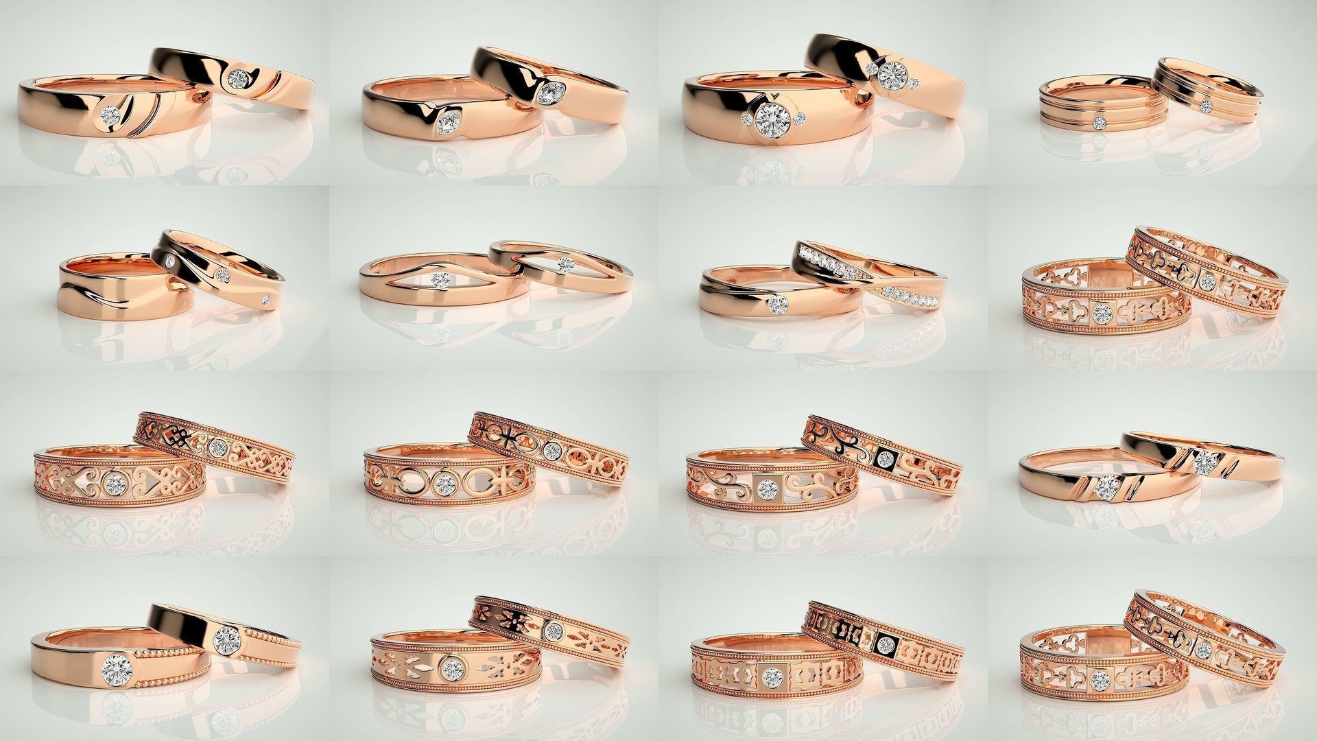 300 Solitaire Ring Couple Band Ring 3dm stl render detail Part-2 3D Model Collection_9