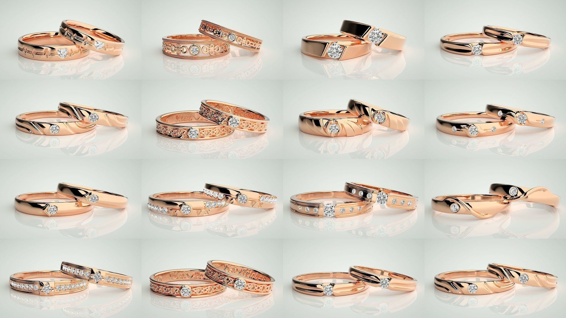 300 Solitaire Ring Couple Band Ring 3dm stl render detail Part-2 3D Model Collection_17