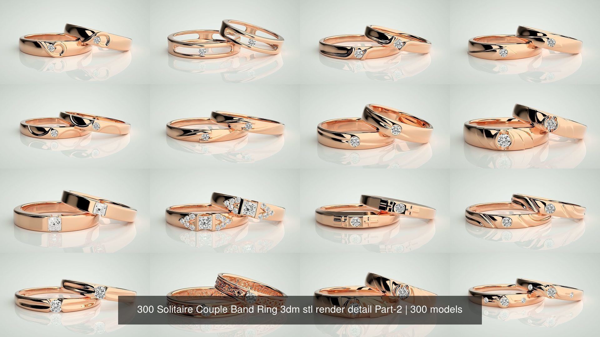 300 Solitaire Ring Couple Band Ring 3dm stl render detail Part-2 3D Model Collection_13