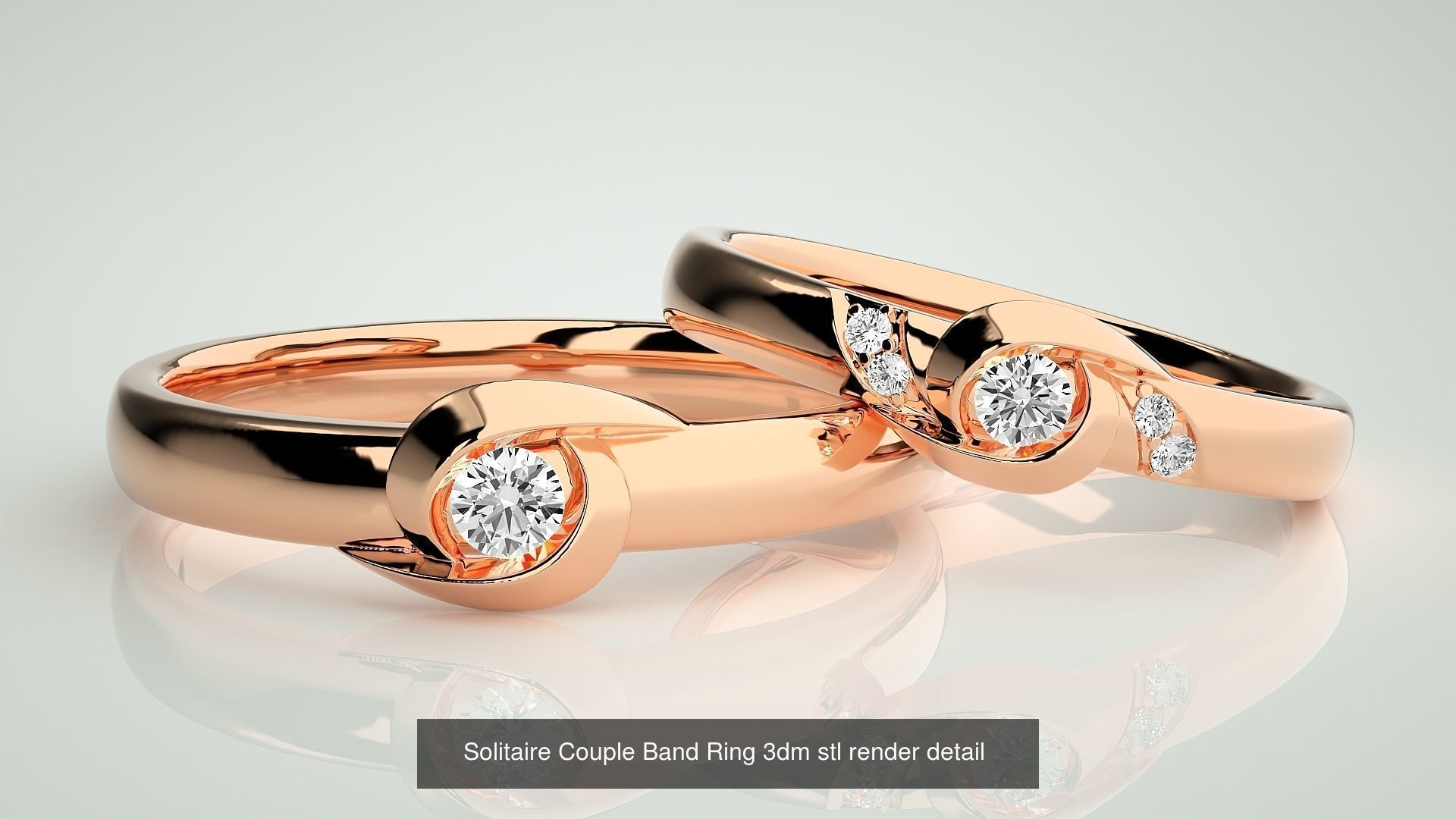 300 Solitaire Ring Couple Band Ring 3dm stl render detail Part-2 3D Model Collection_96