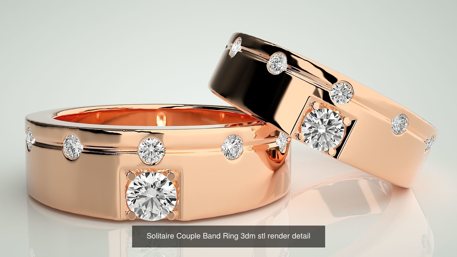 300 Solitaire Ring Couple Band Ring 3dm stl render detail Part-2 3D Model Collection_147