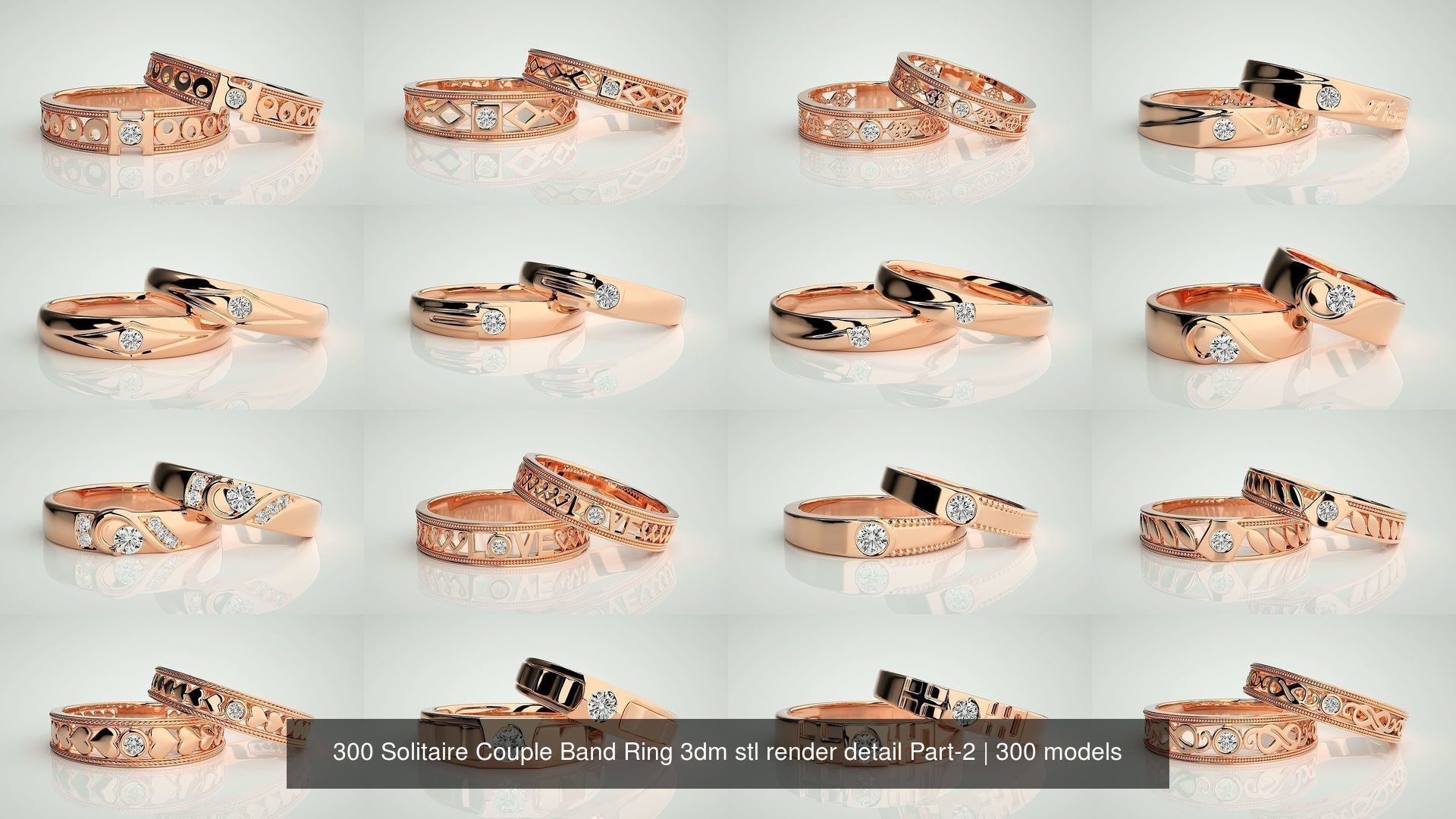 300 Solitaire Ring Couple Band Ring 3dm stl render detail Part-2 3D Model Collection_15