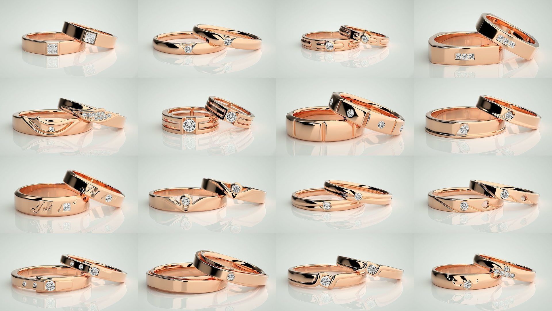 300 Solitaire Ring Couple Band Ring 3dm stl render detail Part-2 3D Model Collection_8