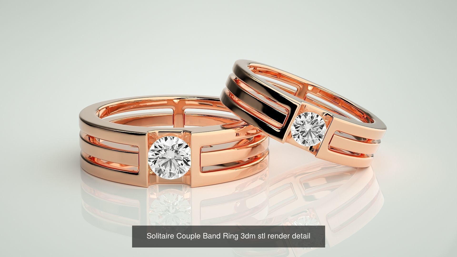 300 Solitaire Ring Couple Band Ring 3dm stl render detail Part-2 3D Model Collection_106