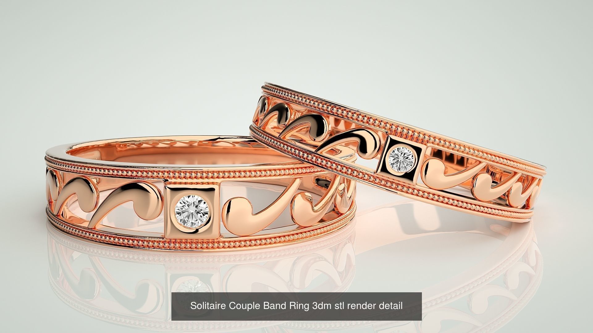 300 Solitaire Ring Couple Band Ring 3dm stl render detail Part-2 3D Model Collection_38