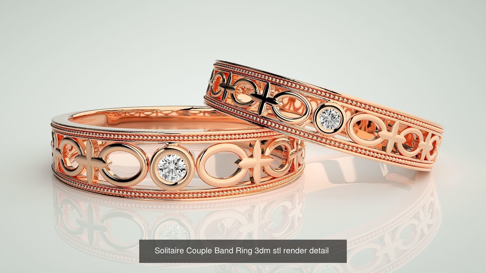 300 Solitaire Ring Couple Band Ring 3dm stl render detail Part-2 3D Model Collection_126