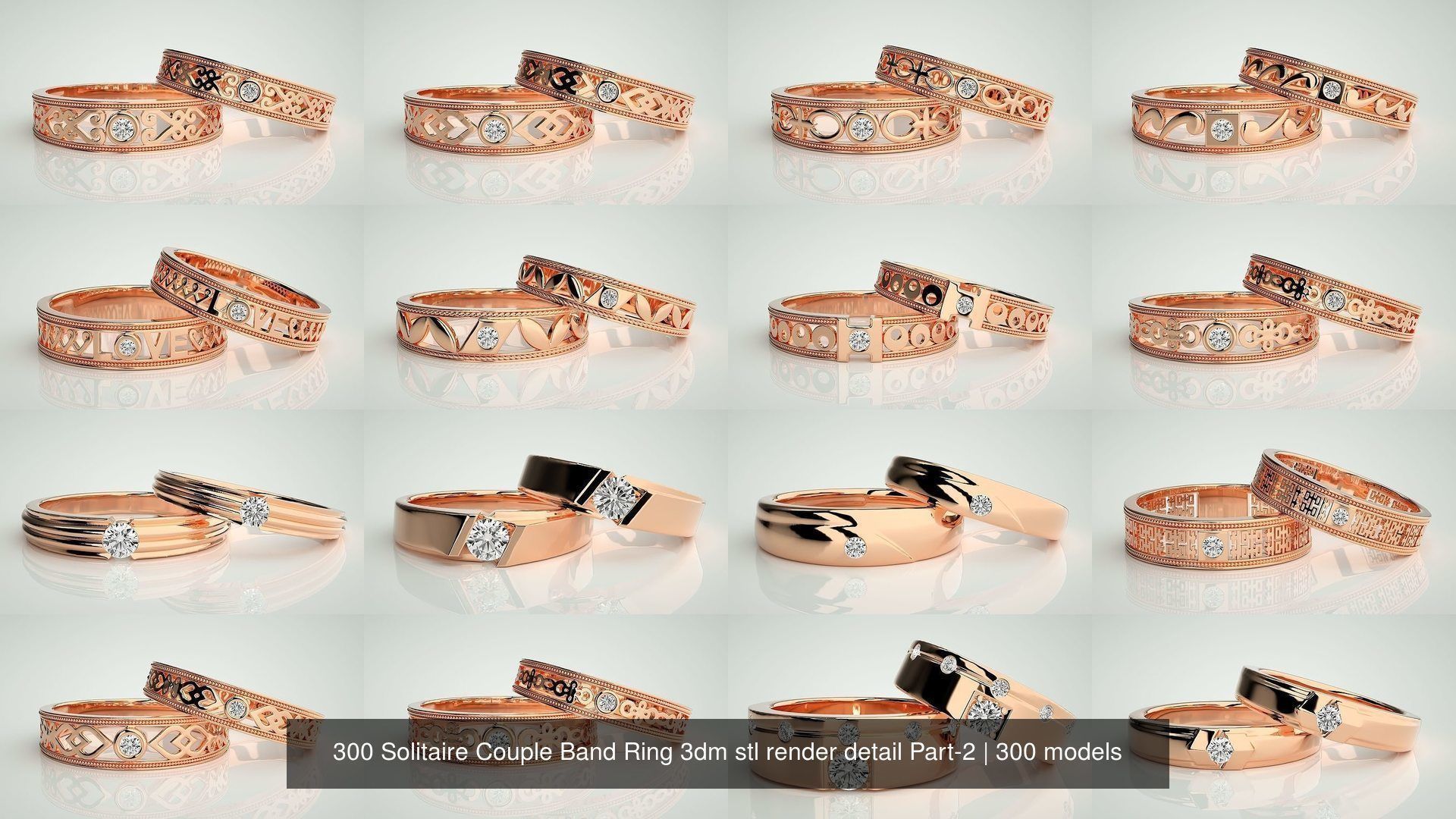 300 Solitaire Ring Couple Band Ring 3dm stl render detail Part-2 3D Model Collection_10