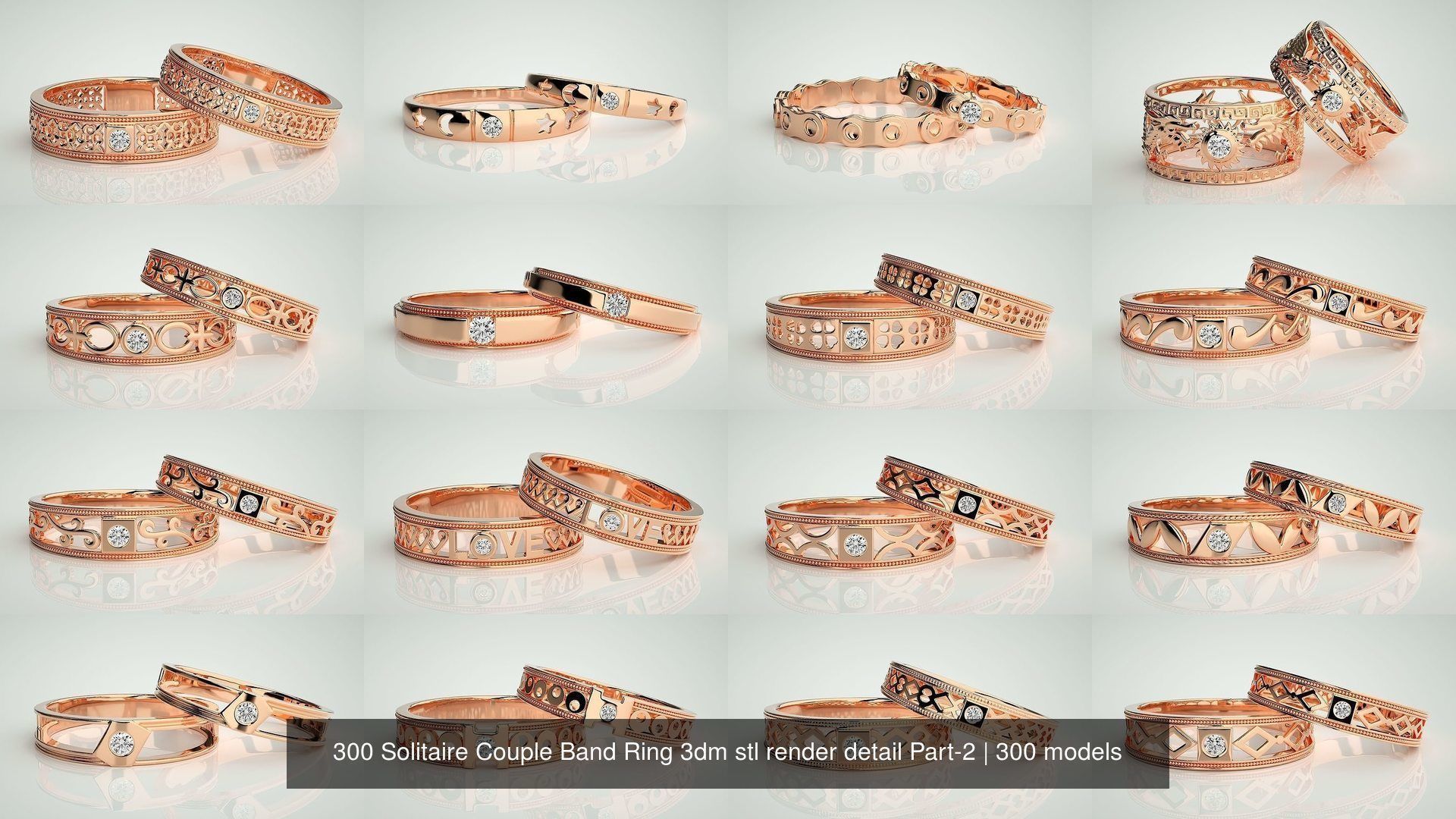 300 Solitaire Ring Couple Band Ring 3dm stl render detail Part-2 3D Model Collection_2