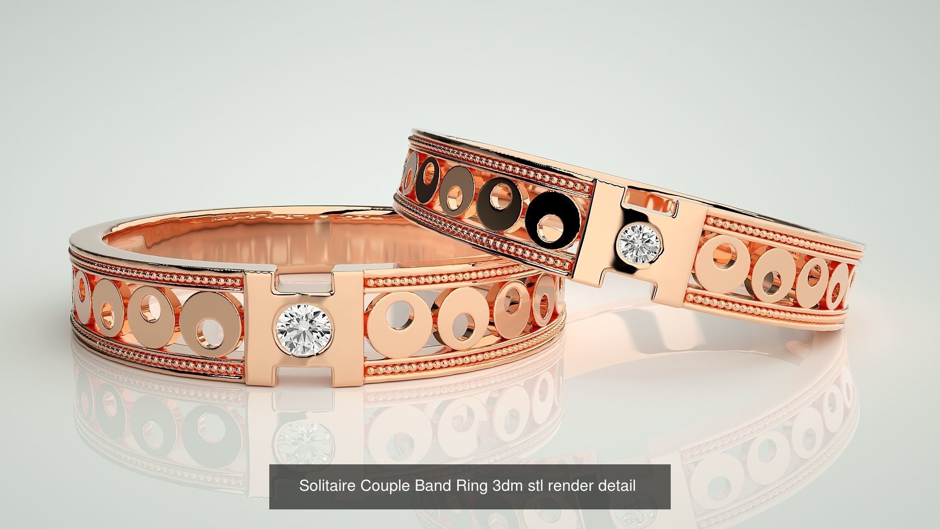 300 Solitaire Ring Couple Band Ring 3dm stl render detail Part-2 3D Model Collection_26