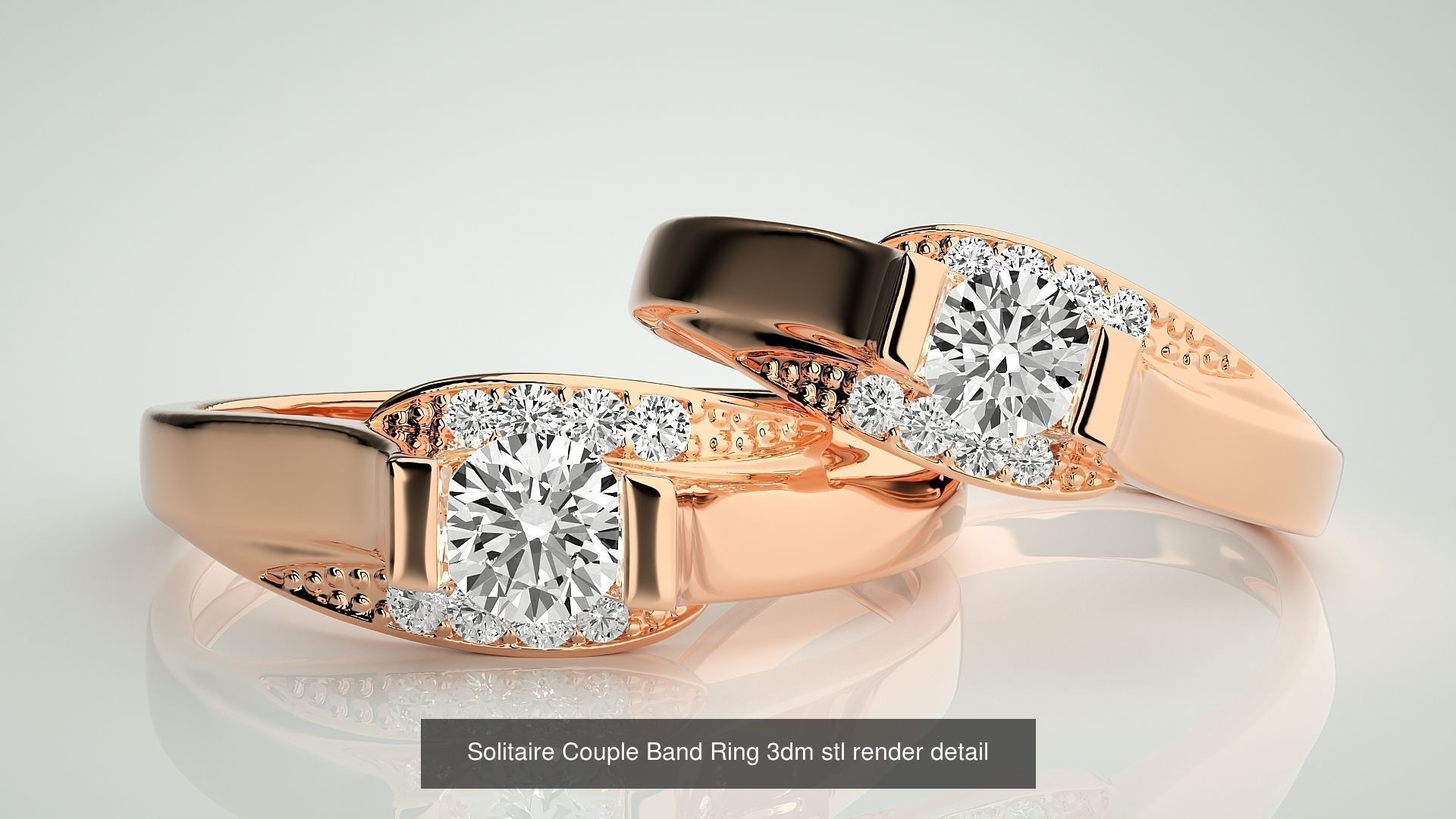 300 Solitaire Ring Couple Band Ring 3dm stl render detail Part-2 3D Model Collection_71