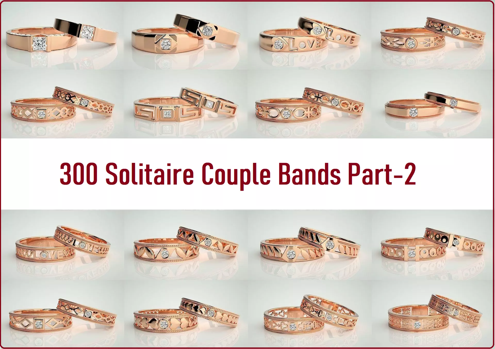 300 Solitaire Ring Couple Band Ring 3dm stl render detail Part-2 3D Model Collection_0